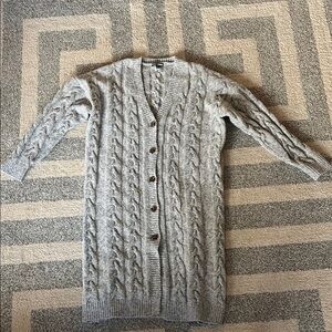 Gray Cable Knit Cardigan Sweater